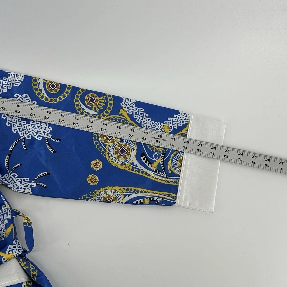 Corona Lounge Robe Mens M/L Blue And Gold Allover Paisley Print Satin